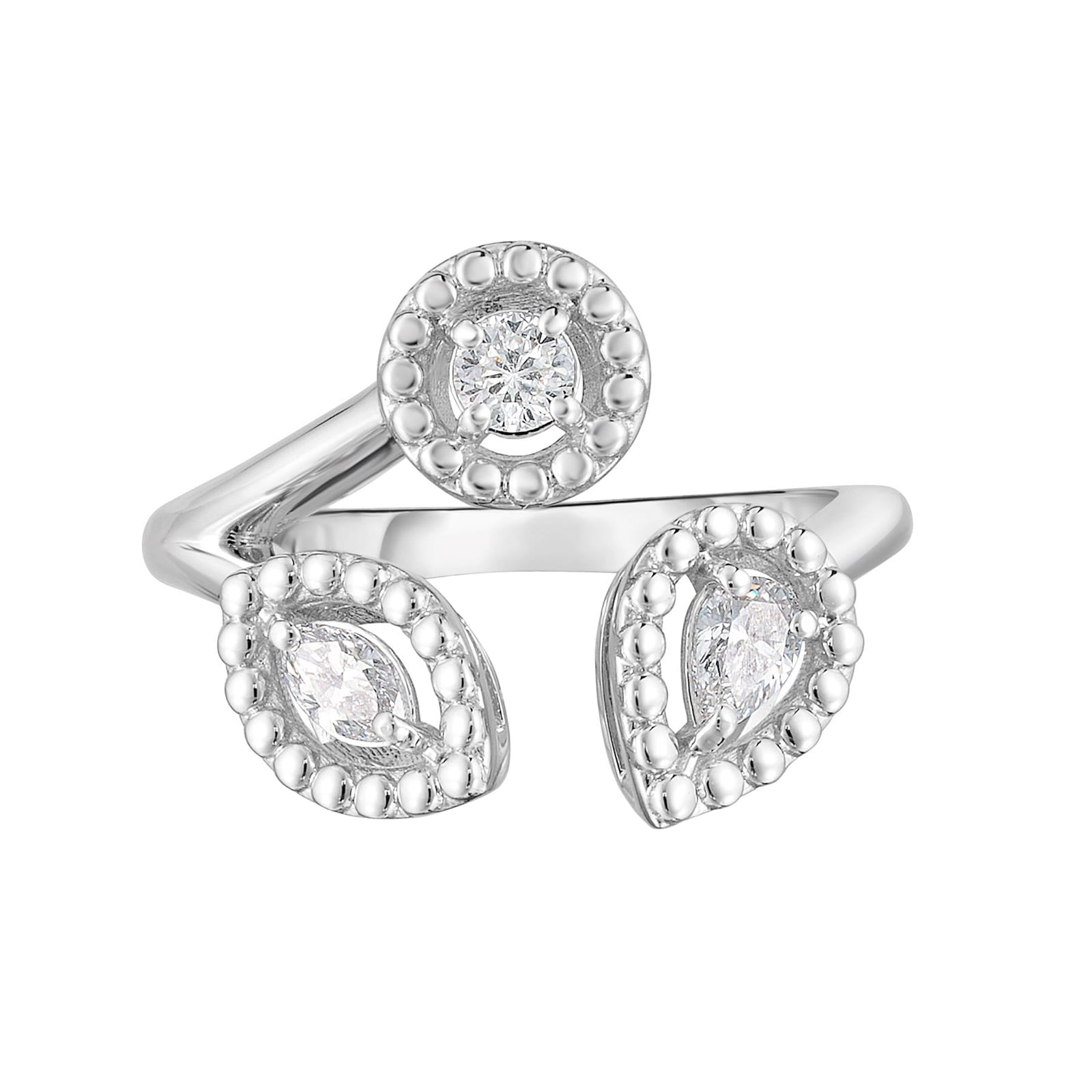 Roberto Coin 18K White Gold Dolcetto Three Stone Diamond Ring - Size 6.5