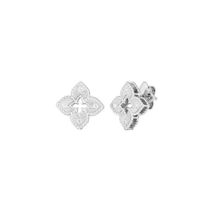 Roberto Coin 18K White Gold Venetian Princess Diamond Small Flower Stud Earrings