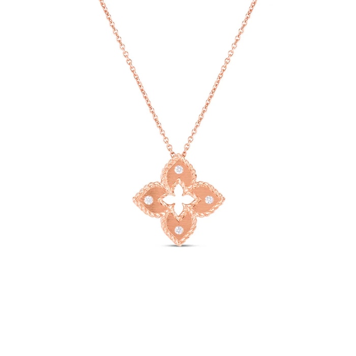 Roberto Coin 18K Rose Gold Venetian Princess Diamond Small Flower Necklace