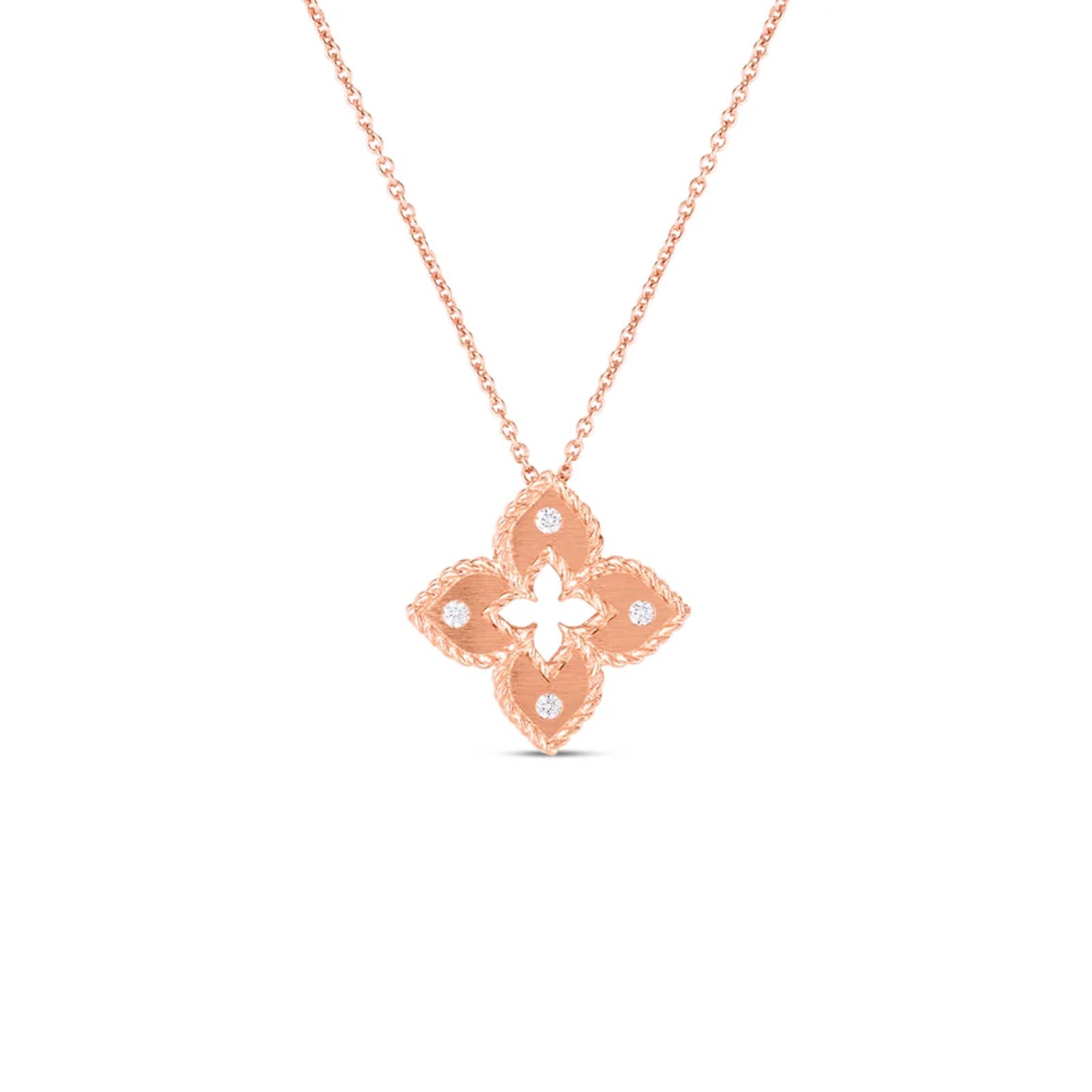 Roberto Coin 18K Rose Gold Venetian Princess Diamond Small Flower Necklace