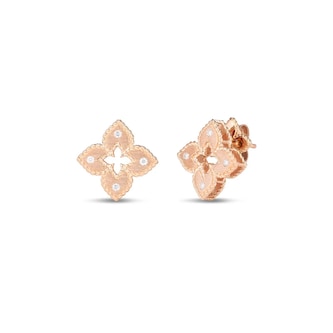 Roberto Coin 18K Rose Gold Venetian Princess Diamond Small Flower Stud Earrings