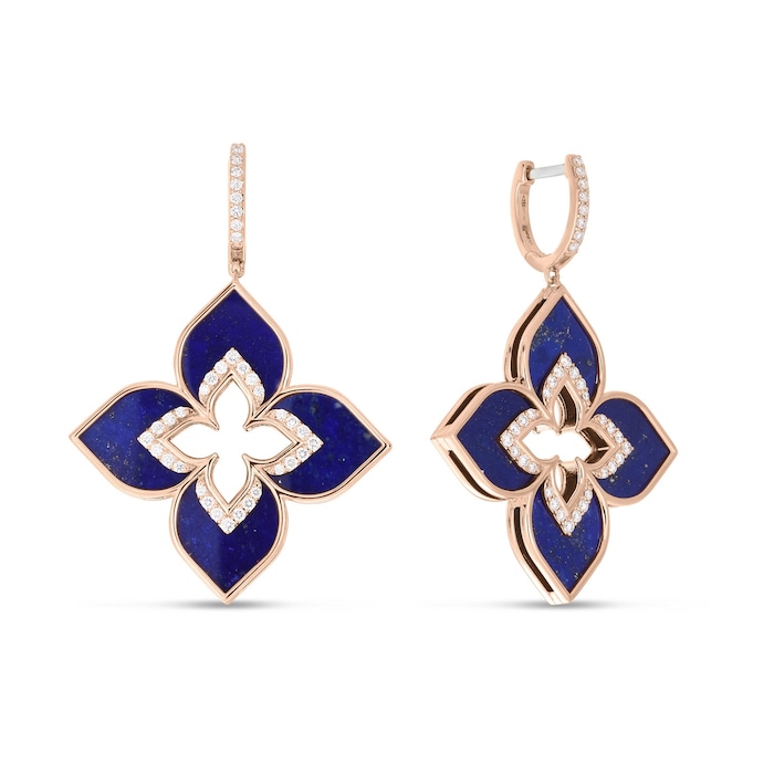 Roberto Coin Venetian Princess 18ct Rose Gold Lapis and Diamond Hoop Earrings