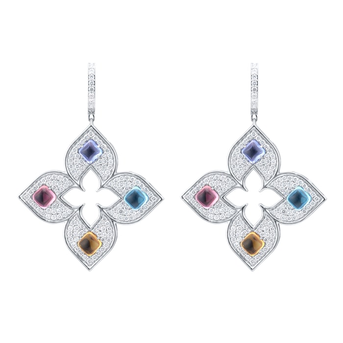 Roberto Coin Venetian Princess 18ct White Gold Diamond & Mixed Gemstone Drop Earrings