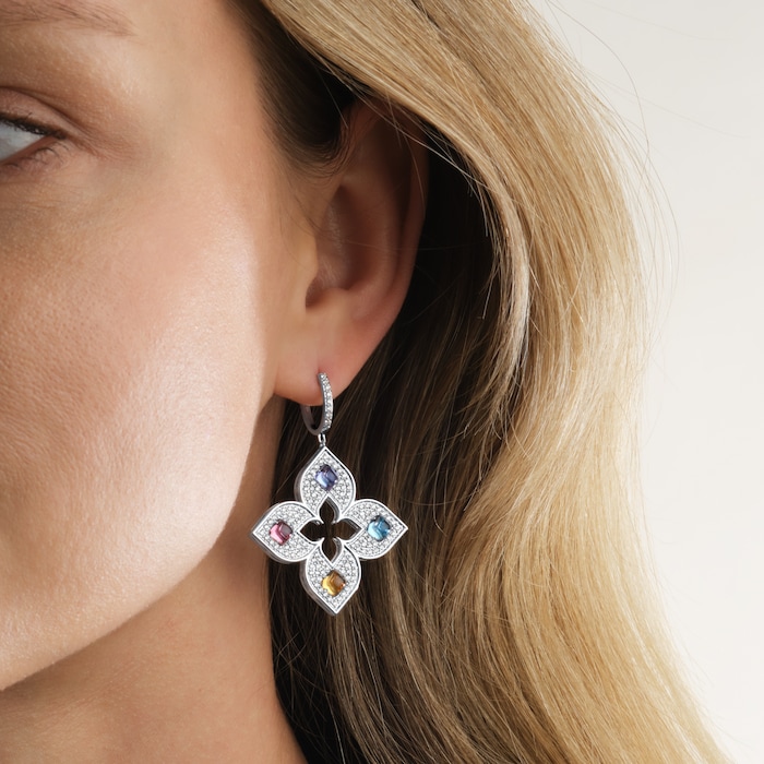 Roberto Coin Venetian Princess 18ct White Gold Diamond & Mixed Gemstone Drop Earrings