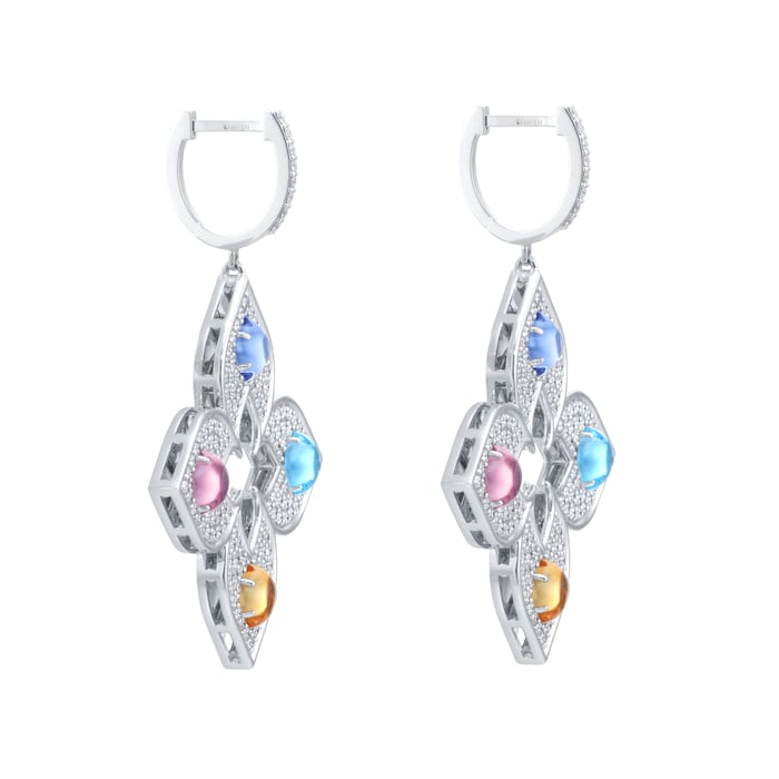 Roberto Coin Venetian Princess 18ct White Gold Diamond & Mixed Gemstone Drop Earrings