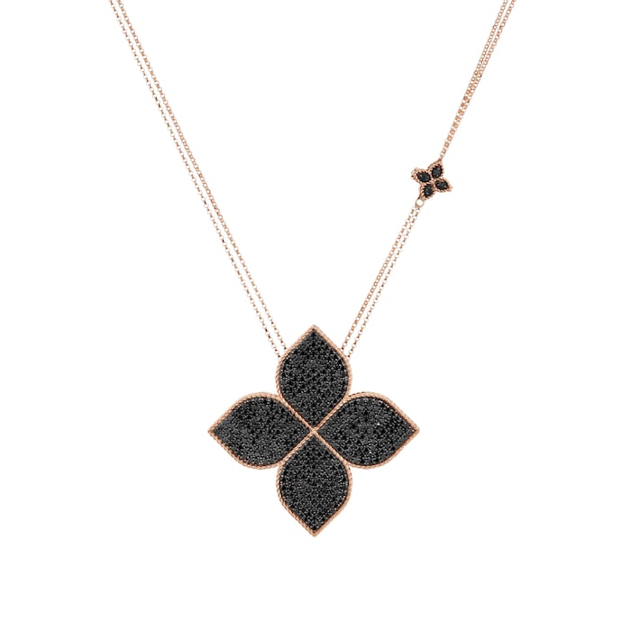 Roberto Coin Princess Flower 18ct Rose Gold Black Diamond Pendant