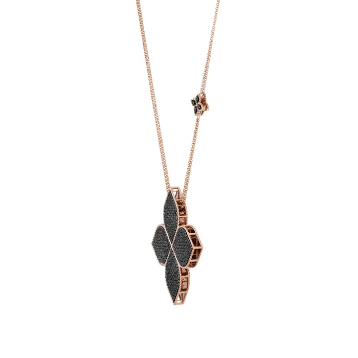 Roberto Coin Princess Flower 18ct Rose Gold Black Diamond Pendant