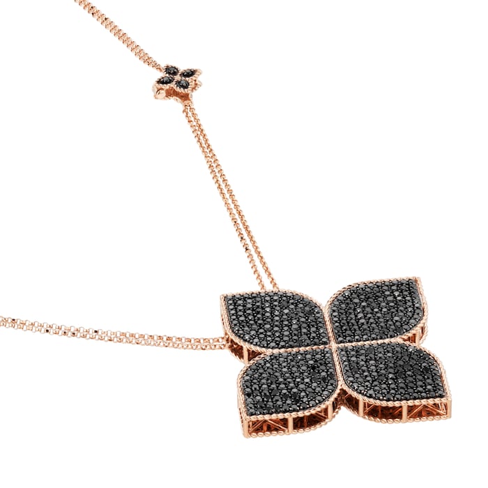 Roberto Coin Princess Flower 18ct Rose Gold Black Diamond Pendant