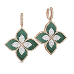 37523886 - Princess Flower 18ct Rose Gold 1,56ct Diamond 
Malachite Hoop Earrings