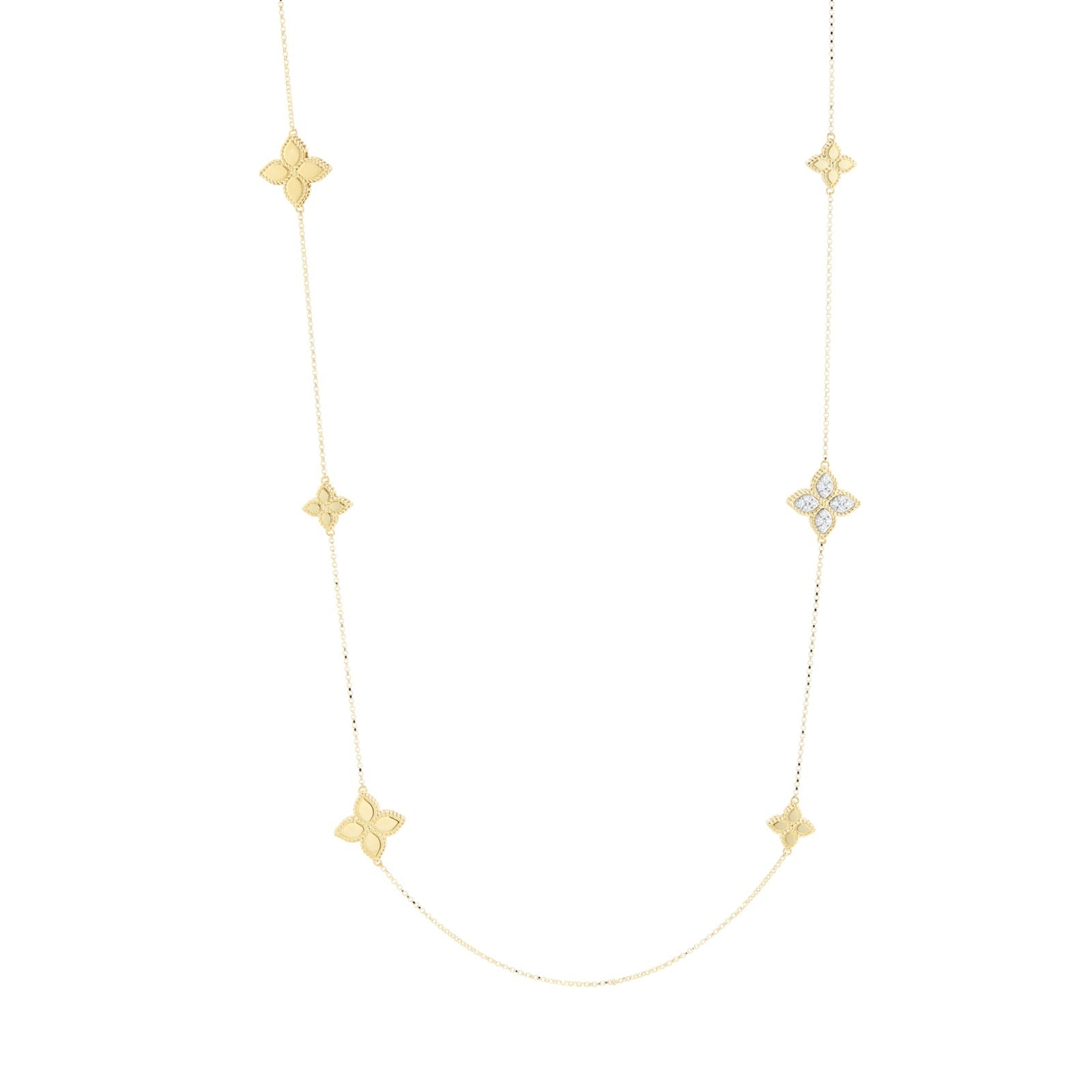 Roberto Coin Princess Flower 18ct Yellow Gold Black Jade & 0.18ct Diamond Long Necklace