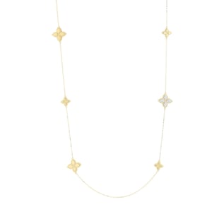 Roberto Coin Princess Flower 18ct Yellow Gold Black Jade & 0.18ct Diamond Long Necklace