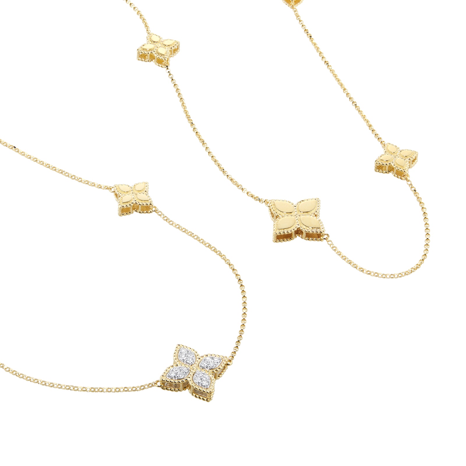Roberto Coin Princess Flower 18ct Yellow Gold Black Jade & 0.18ct Diamond Long Necklace Roberto Coin Princess Flower 18ct Yellow Gold Black Jade & 0.18ct Diamond Long Necklace