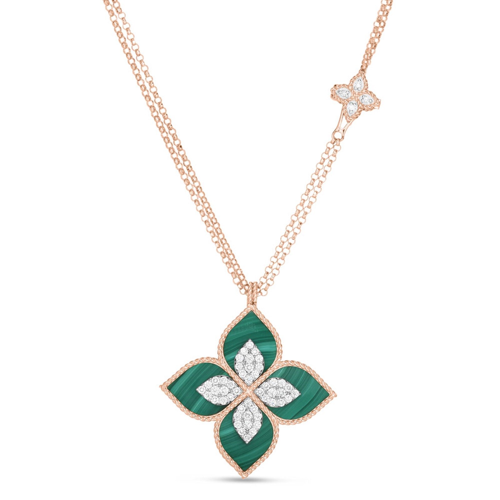 Roberto Coin Princess Flower 18ct Yellow Gold Malachite & 0.76ct Diamond Pendant Roberto Coin Princess Flower 18ct Yellow Gold Malachite & 0.76ct Diamond Pendant