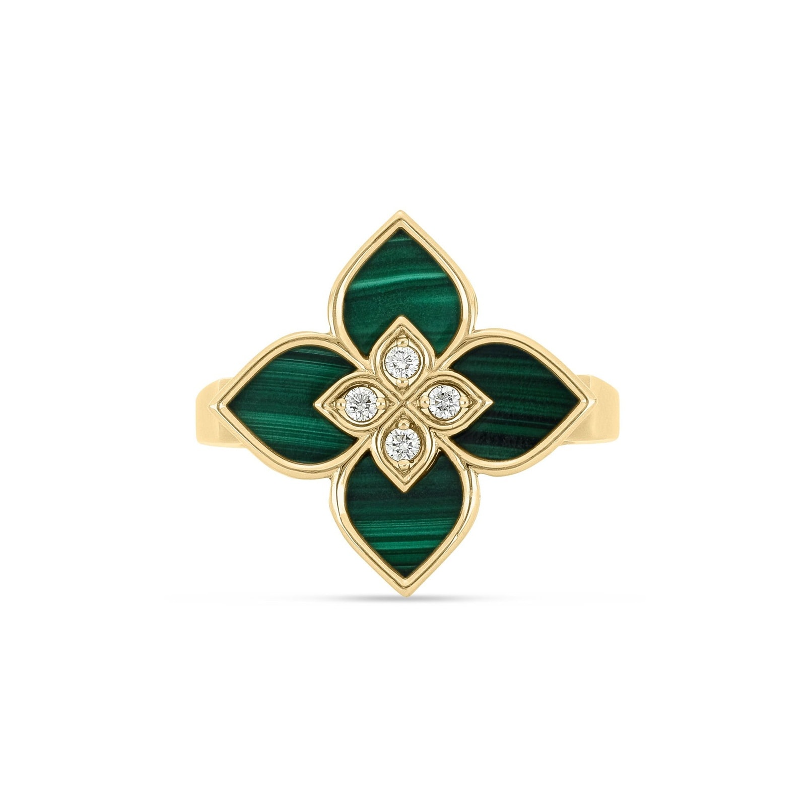 Roberto Coin Venetian Princess 18ct Yellow Gold Malachite & 0.07ct Diamond Ring