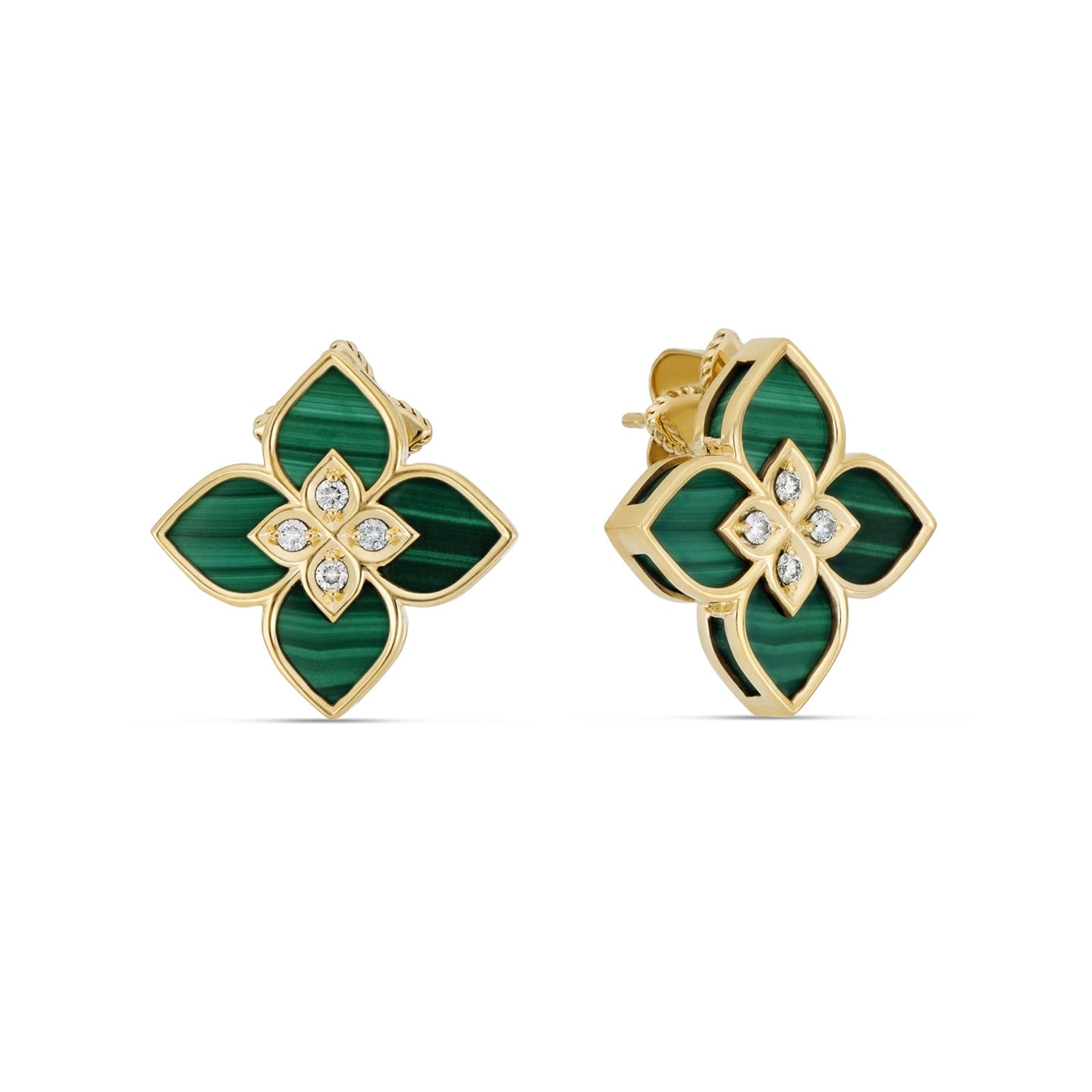 Roberto Coin Venetian Princess 18ct Yellow Gold Malachite & 0.14ct Diamond Stud Earrings
