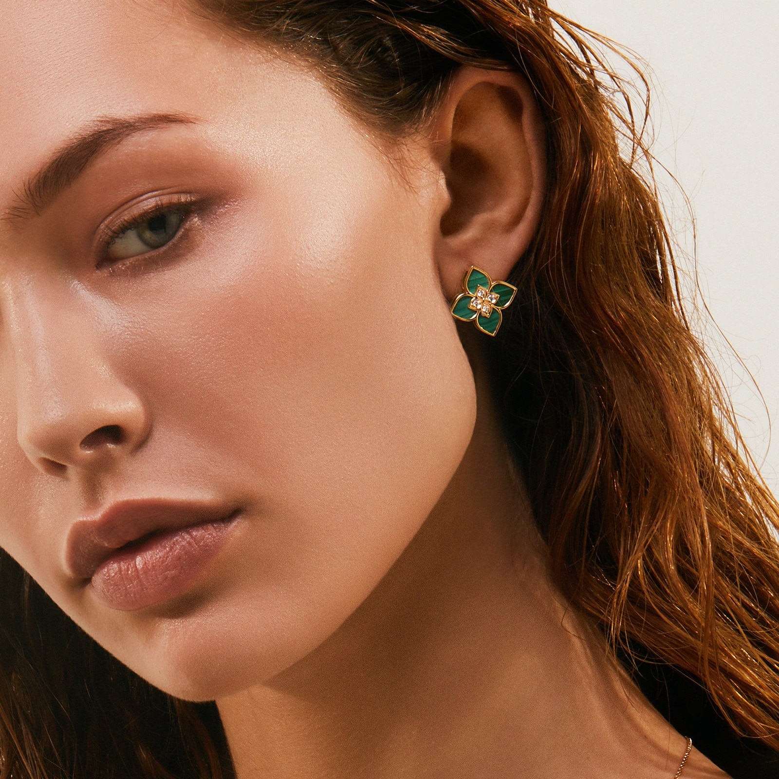 Roberto Coin Venetian Princess 18ct Yellow Gold Malachite & 0.14ct Diamond Stud Earrings