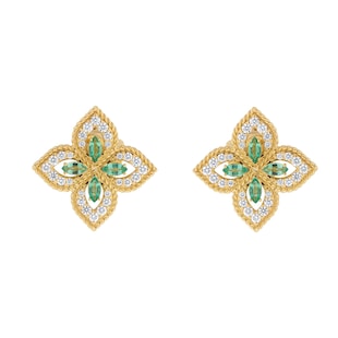 Roberto Coin Exclusive Venetian Princess 18ct Yellow Gold Emerald & 0.55ct Diamond Stud Earrings
