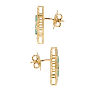Roberto Coin Exclusive Venetian Princess 18ct Yellow Gold Emerald & 0.55ct Diamond Stud Earrings