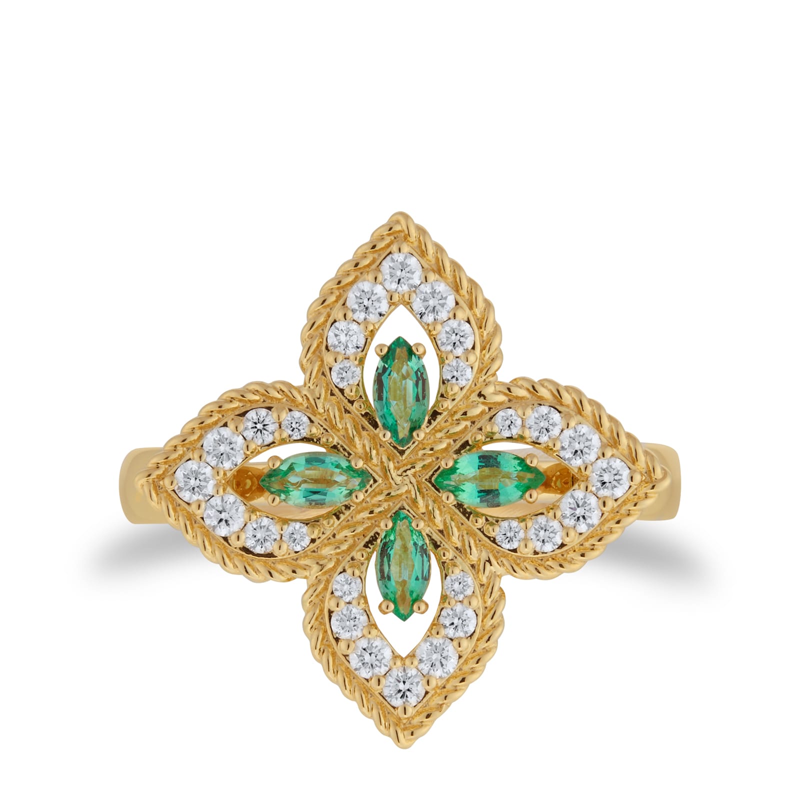 Roberto Coin Exclusive Venetian Princess 18ct Yellow Gold Emerald & 0.27ct Diamond Ring
