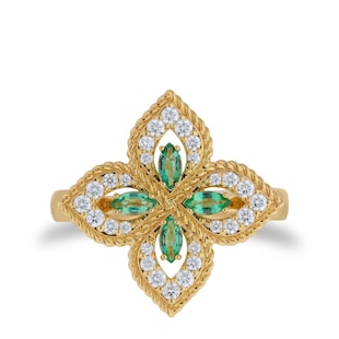 Roberto Coin Exclusive Venetian Princess 18ct Yellow Gold Emerald & 0.27ct Diamond Ring