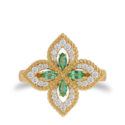 37523940 - Exclusive Venetian Princess 18ct Yellow Gold Emerald & 0.27ct Diamond Ring