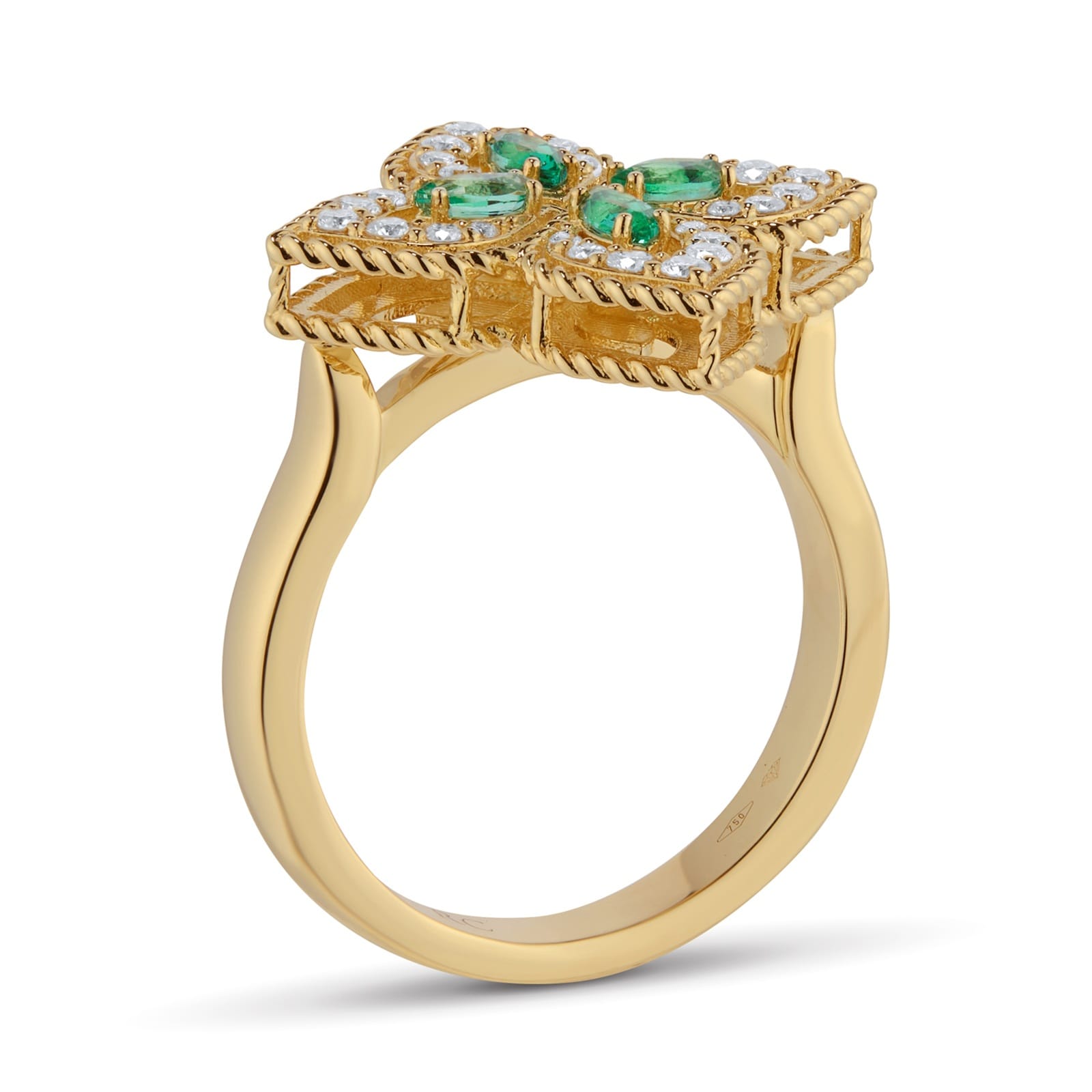 Roberto Coin Exclusive Venetian Princess 18ct Yellow Gold Emerald & 0.27ct Diamond Ring