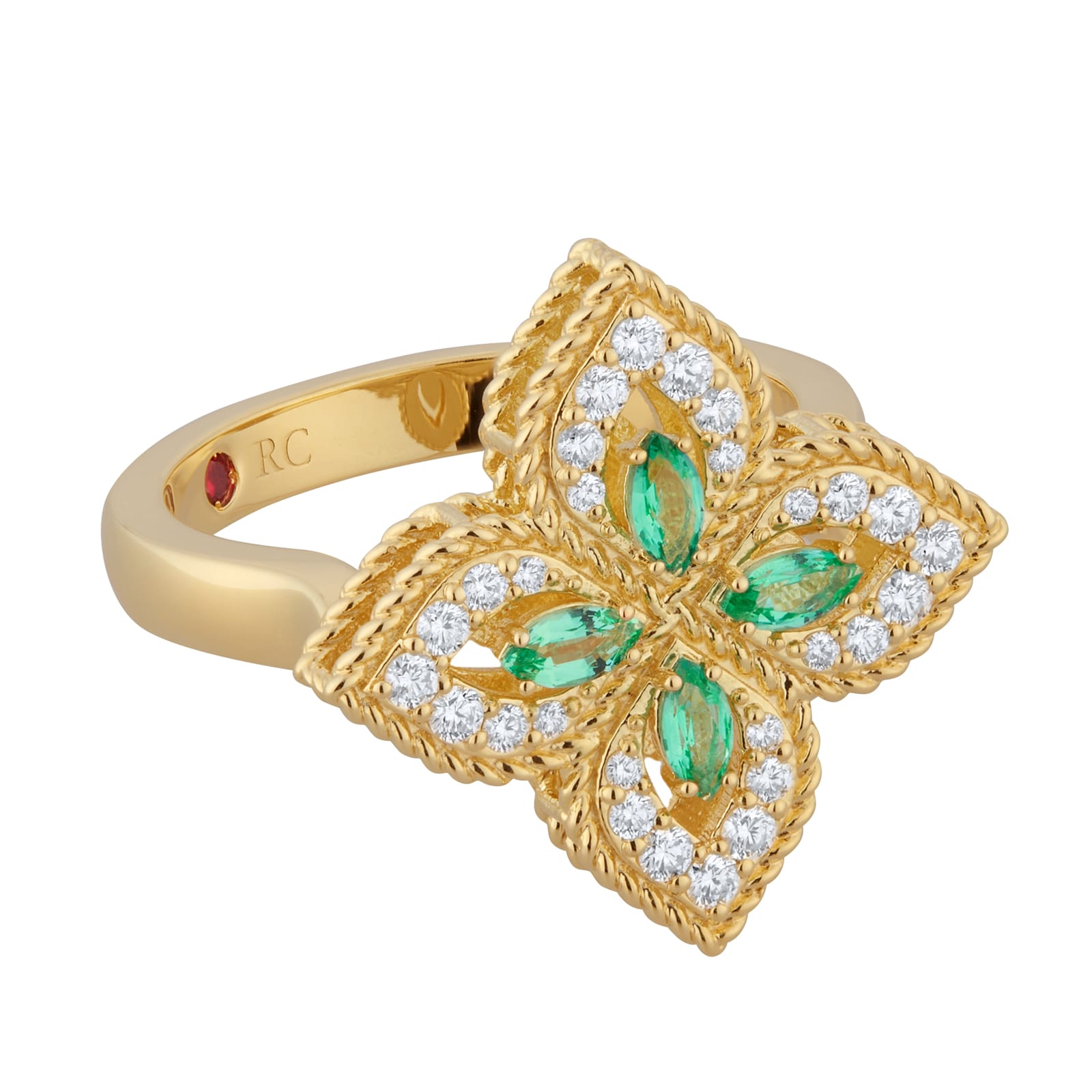 Roberto Coin Exclusive Venetian Princess 18ct Yellow Gold Emerald & 0.27ct Diamond Ring