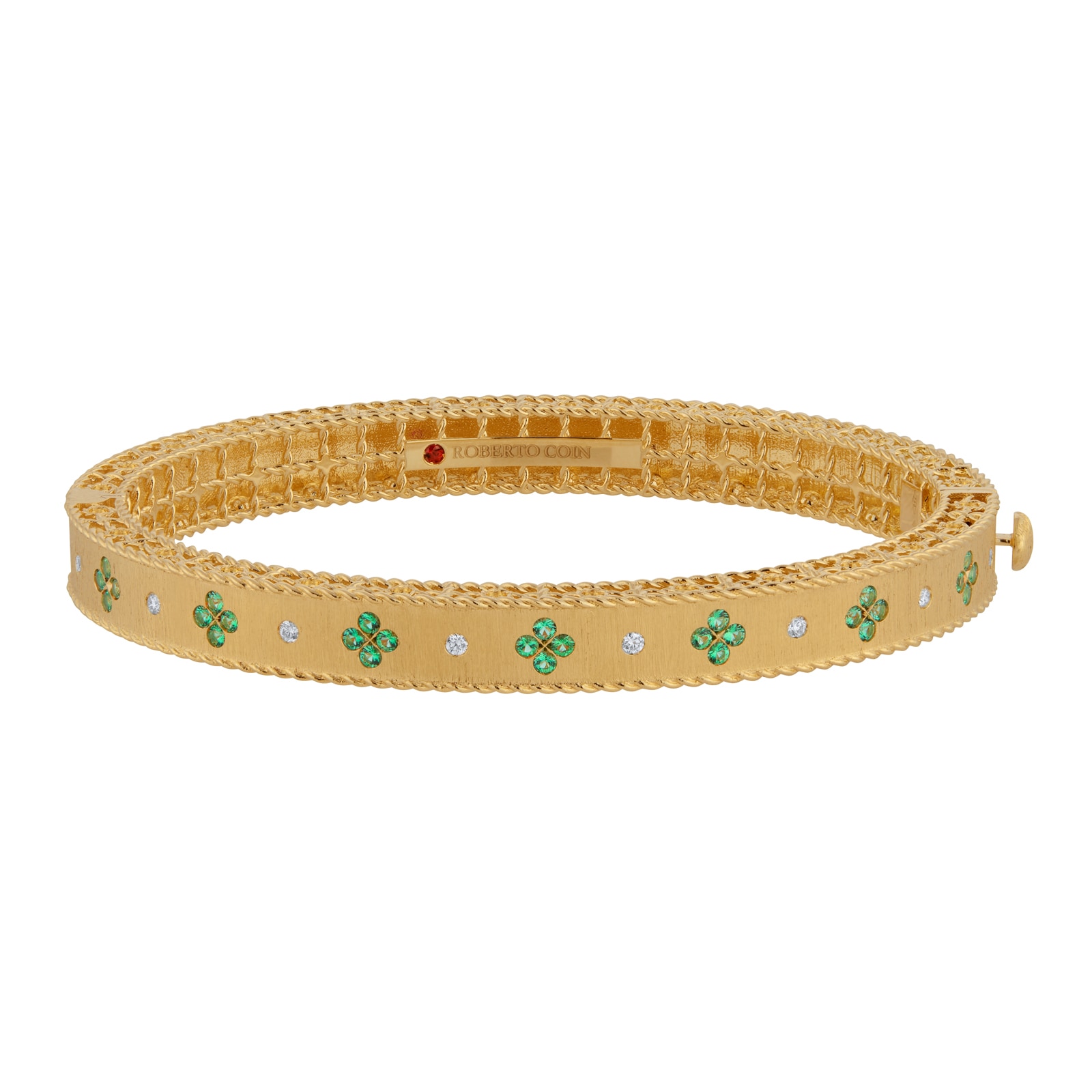Roberto Coin Exclusive Venetian Princess 18ct Yellow Gold Emerald & 0.11ct Diamond Bangle