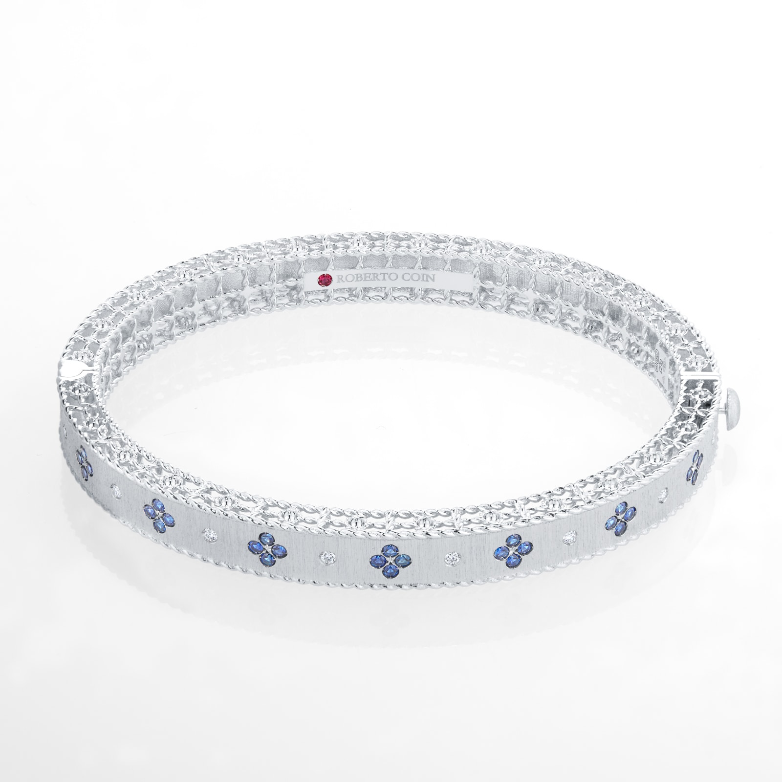 Roberto Coin Exclusive Venetian Princess 18ct White Gold Blue Sapphire & 0.11ct Diamond Bangle Roberto Coin Exclusive Venetian Princess 18ct White Gold Blue Sapphire & 0.11ct Diamond Bangle