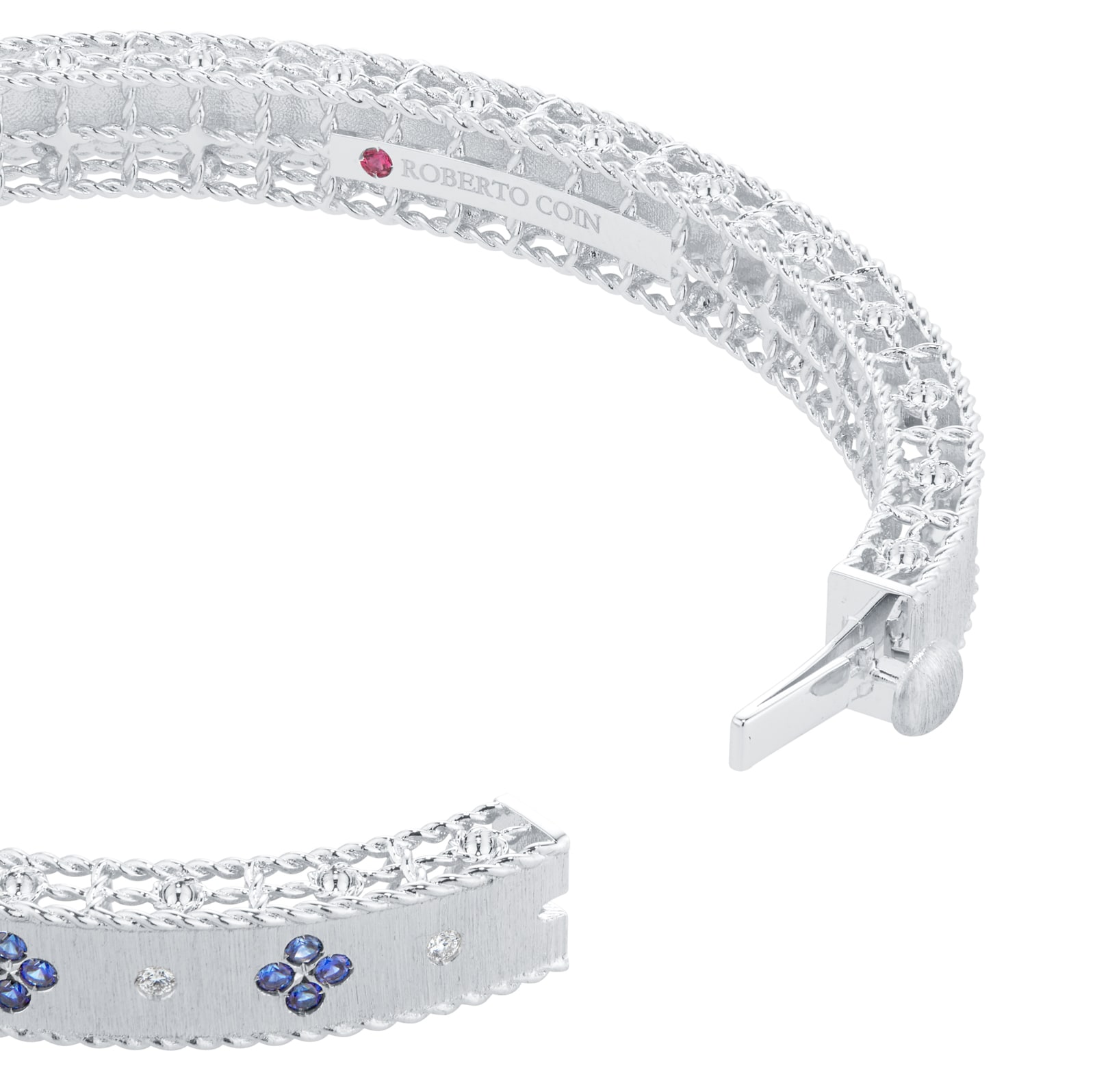 Roberto Coin Exclusive Venetian Princess 18ct White Gold Blue Sapphire & 0.11ct Diamond Bangle