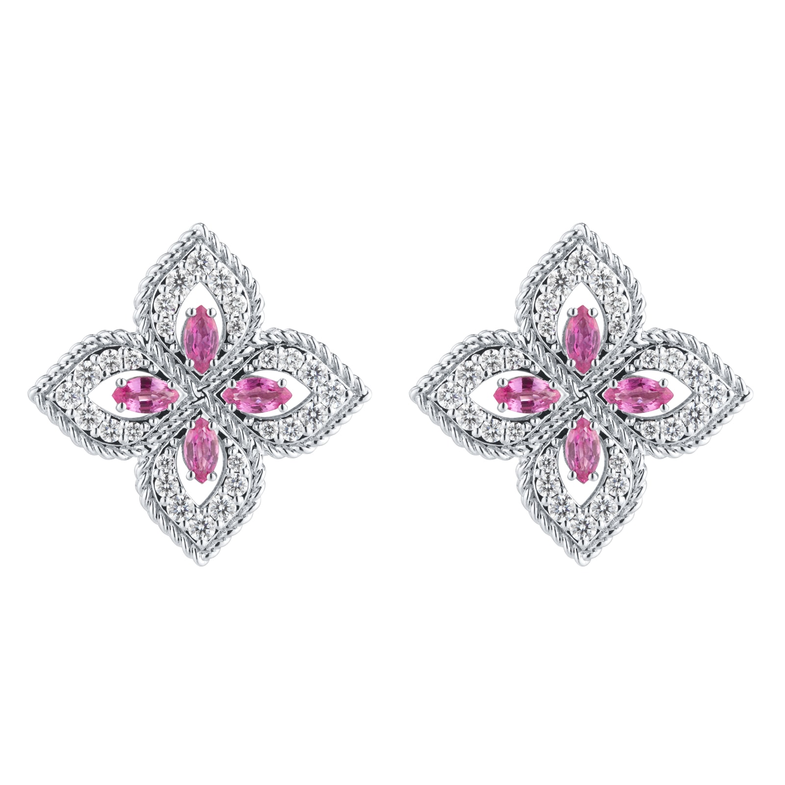 Roberto Coin Exclusive Venetian Princess 18ct White Gold Pink Sapphire & 0.55ct Diamond Stud Earrings