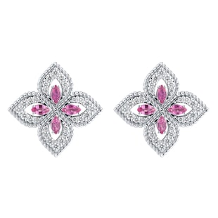 Roberto Coin Exclusive Venetian Princess 18ct White Gold Pink Sapphire & 0.55ct Diamond Stud Earrings
