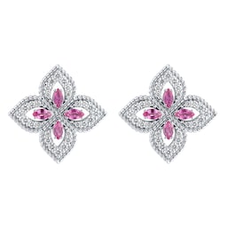 37523943 - Exclusive Venetian Princess 18ct White Gold Pink Sapphire & 0.55ct Diamond Stud Earrings