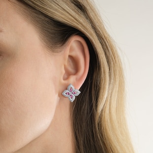 Roberto Coin Exclusive Venetian Princess 18ct White Gold Pink Sapphire & 0.55ct Diamond Stud Earrings