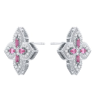 Roberto Coin Exclusive Venetian Princess 18ct White Gold Pink Sapphire & 0.55ct Diamond Stud Earrings