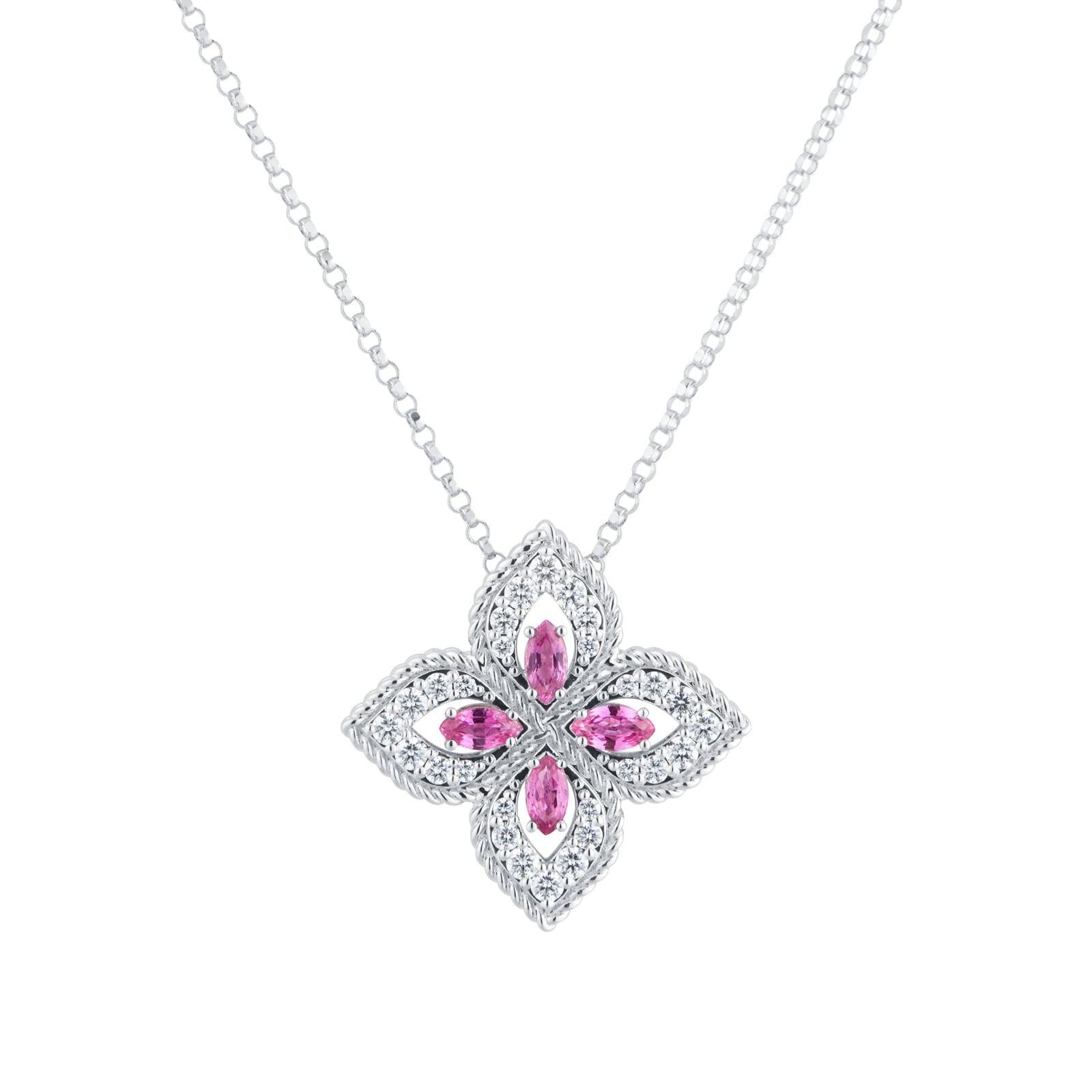 Roberto Coin Exclusive Venetian Princess 18ct White Gold Pink Sapphire & 0.27ct Diamond Pendant Necklace Roberto Coin Exclusive Venetian Princess 18ct White Gold Pink Sapphire & 0.27ct Diamond Pendant Necklace