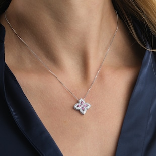 Roberto Coin Exclusive Venetian Princess 18ct White Gold Pink Sapphire & 0.27ct Diamond Pendant