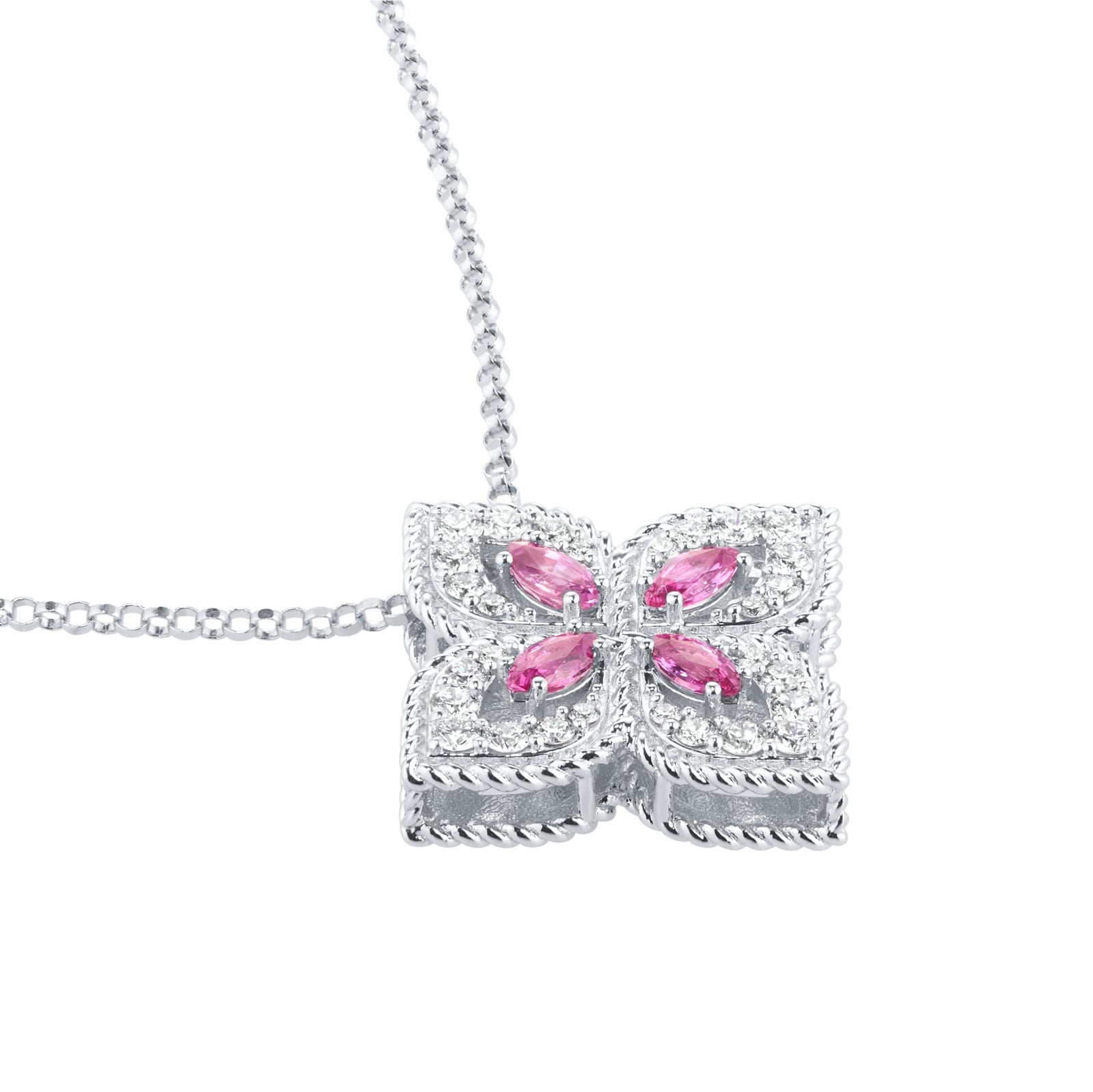 Roberto Coin Exclusive Venetian Princess 18ct White Gold Pink Sapphire & 0.27ct Diamond Pendant Necklace Roberto Coin Exclusive Venetian Princess 18ct White Gold Pink Sapphire & 0.27ct Diamond Pendant Necklace