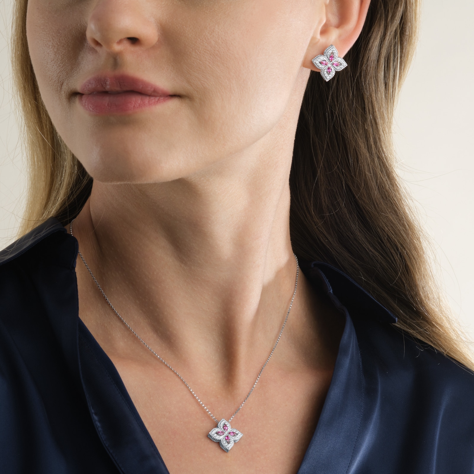 Roberto Coin Exclusive Venetian Princess 18ct White Gold Pink Sapphire & 0.27ct Diamond Pendant Necklace Roberto Coin Exclusive Venetian Princess 18ct White Gold Pink Sapphire & 0.27ct Diamond Pendant Necklace