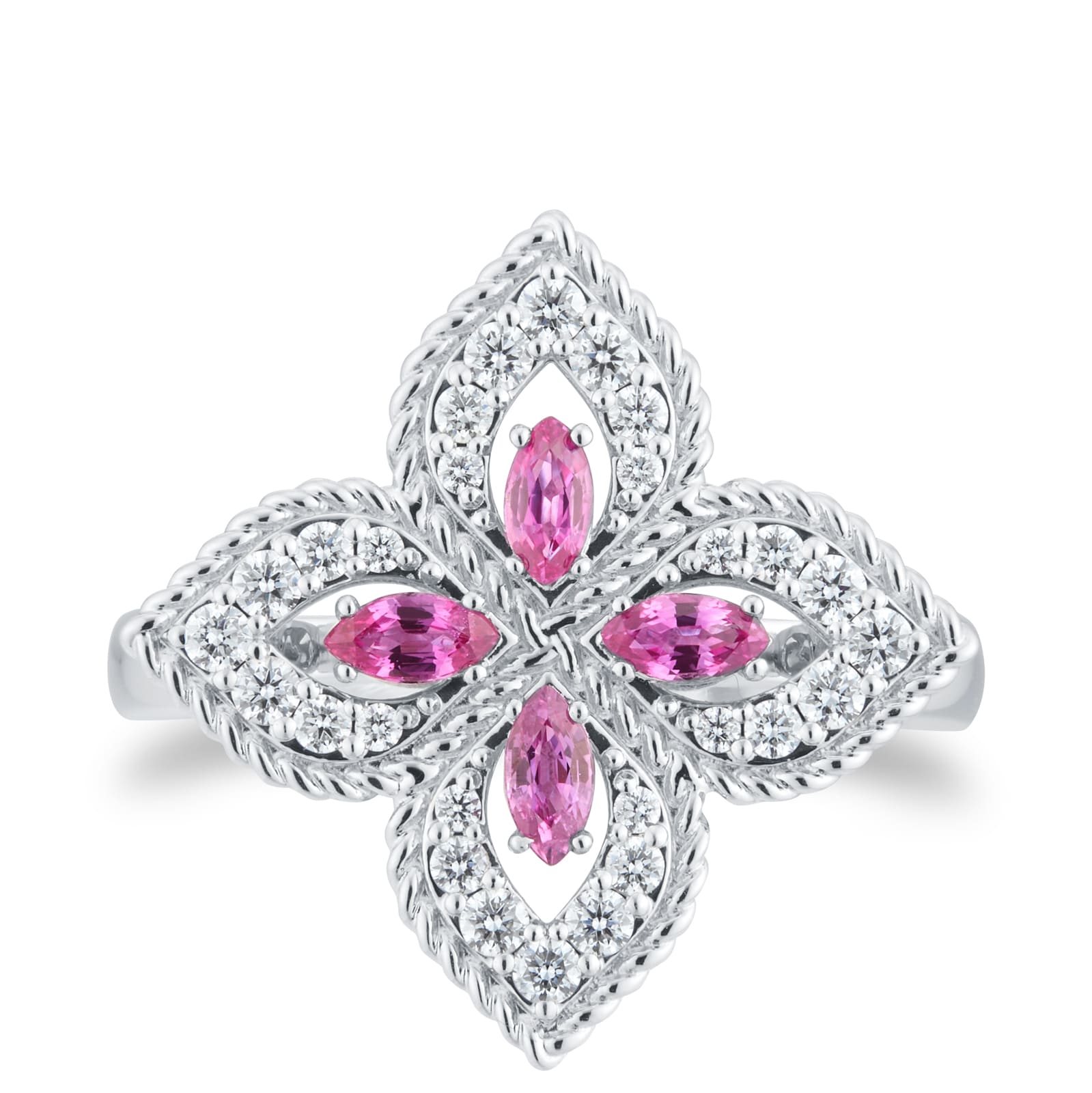 Roberto Coin Exclusive Venetian Princess 18ct White Gold Pink Sapphire & 0.27ct Diamond Ring