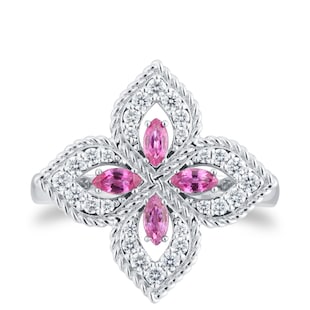 Roberto Coin Exclusive Venetian Princess 18ct White Gold Pink Sapphire & 0.27ct Diamond Ring