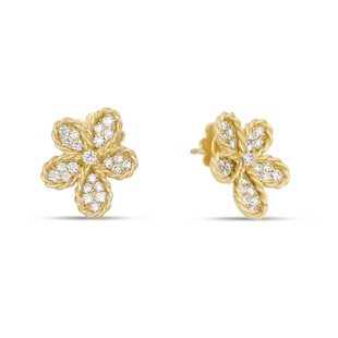 Roberto Coin Jasmine 18ct Yellow Gold Pav&eacute 0.75ct Diamond Stud Earrings