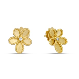 Roberto Coin Jasmine 18ct Yellow Gold 0.07ct Diamond Brushed Stud Earrings