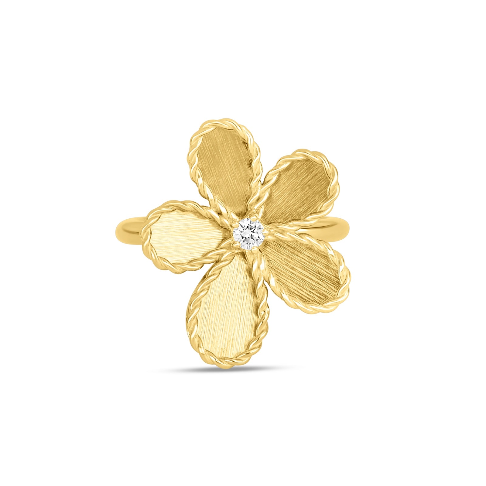 Roberto Coin Jasmine 18ct Yellow Gold 0.07ct Diamond Brushed Ring