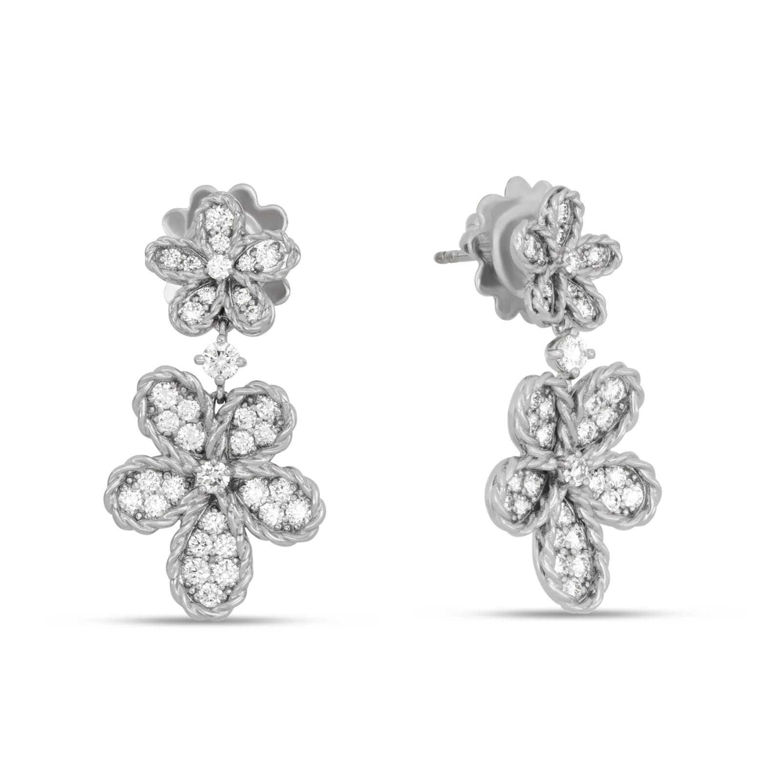 Roberto Coin Jasmine 18ct White Gold Floral Pavé 1.10ct Diamond Stud Earrings