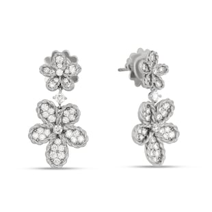 Roberto Coin Jasmine 18ct White Gold Floral Pavé 1.10ct Diamond Stud Earrings