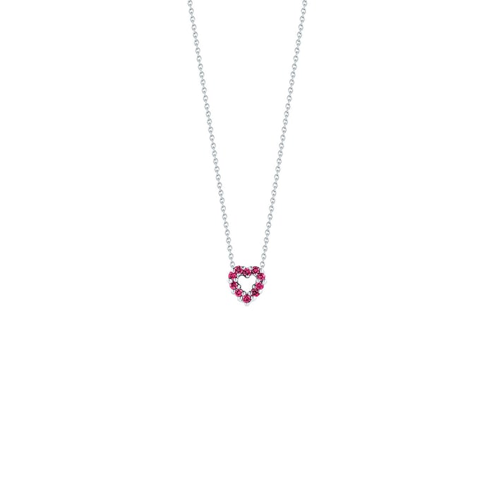 Roberto Coin 18K White Gold Tiny Treasures Diamond & Pink Sapphire Heart Necklace