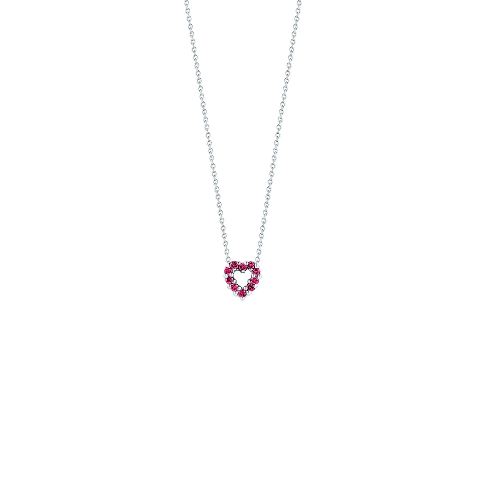 Roberto Coin 18K White Gold Tiny Treasures Diamond & Pink Sapphire Heart Necklace