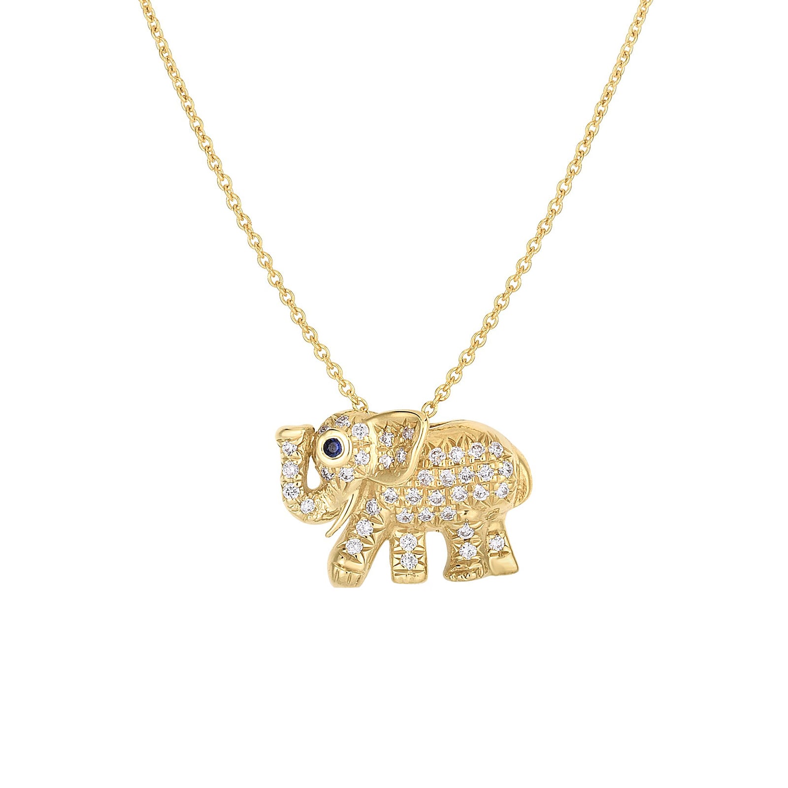 Roberto Coin 18K Yellow Gold Tiny Treasures Diamond & Blue Sapphire Elephant Necklace