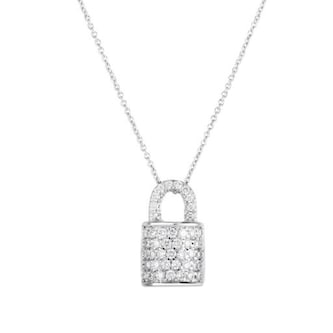 Roberto Coin 18K White Gold Tiny Treasures Pave Diamond Lock Necklace